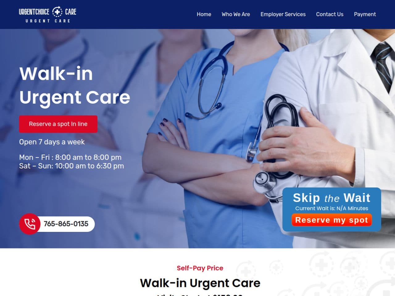 Screenshot of the URGENTCHOICE Care website